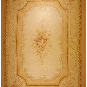 1850s Antique Masterpiece Beige Field Floral Medallion Weave French Aubusson Rug
