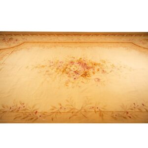 1850s Antique Masterpiece Beige Field Floral Medallion Weave French Aubusson Rug - detail view 2