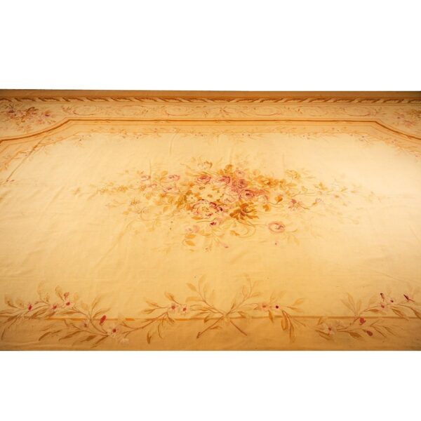1850s antique masterpiece beige field floral medallion weave french aubusson rug 3 1850s antique masterpiece beige field floral medallion weave french aubusson rug - detail view 2