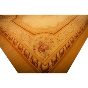 1850s Antique Masterpiece Beige Field Floral Medallion Weave French Aubusson Rug - detail view 3