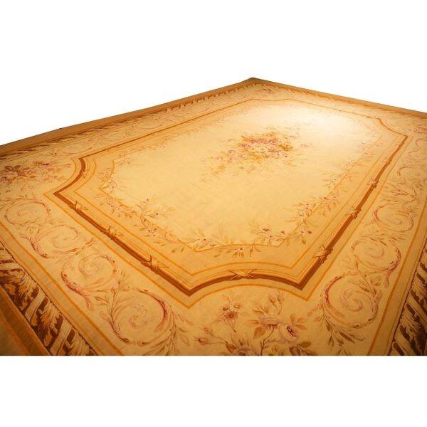 1850s antique masterpiece beige field floral medallion weave french aubusson rug 6 1850s antique masterpiece beige field floral medallion weave french aubusson rug - detail view 5