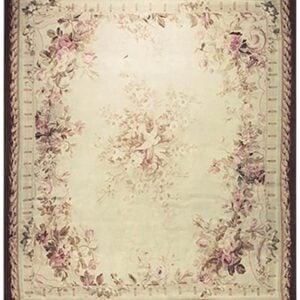 1850s Ivory Ground Floral Medallion Antique French Aubusson Flatweave Wool Rug