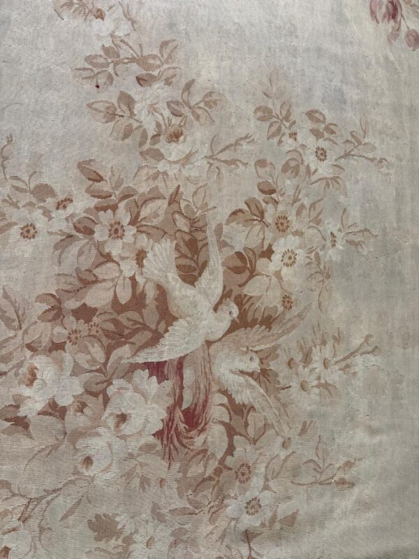 1850s ivory ground floral medallion antique french aubusson flatweave wool rug - detail view 2