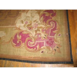1860s Brown Traditional Floral Antique French Louis Philipe Period Aubusson Rug - detail view 2