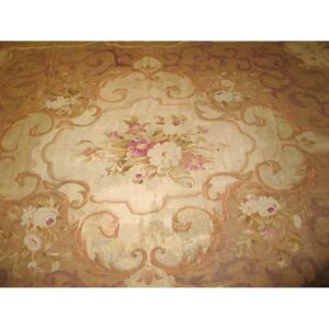1860s Brown Traditional Floral Antique French Louis Philipe Period Aubusson Rug - detail view 6