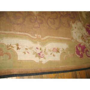 1860s Brown Traditional Floral Antique French Louis Philipe Period Aubusson Rug - detail view 7