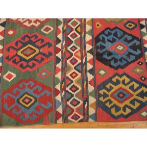 1870s Multicolor Diamond Tribal Antique Caucasian Kuba Kilim Flatweave Wool Rug - detail view 3
