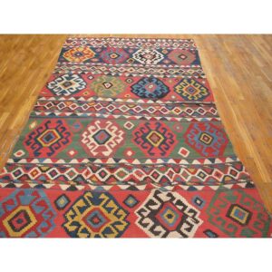 1870s Multicolor Diamond Tribal Antique Caucasian Kuba Kilim Flatweave Wool Rug - detail view 5