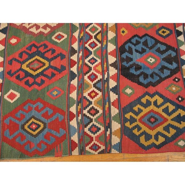 1870s multicolor diamond tribal antique caucasian kuba kilim flatweave wool rug 8 1870s multicolor diamond tribal antique caucasian kuba kilim flatweave wool rug - detail view 7
