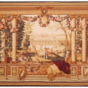 1875s Antique Beige Field European Landscape Victorian Flat Weave Wool Tapestry