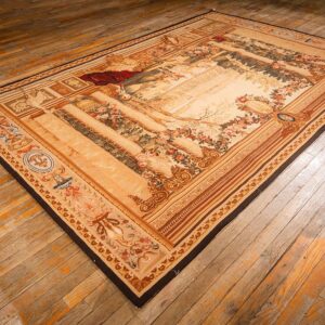 1875s Antique Beige Field European Landscape Victorian Flat Weave Wool Tapestry - detail view 1