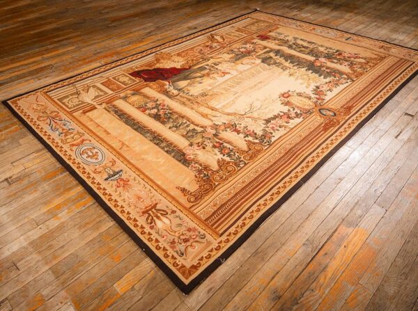1875s antique beige field european landscape victorian flat weave wool tapestry 2 1875s antique beige field european landscape victorian flat weave wool tapestry - detail view 1