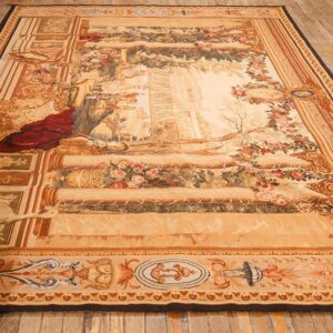 1875s Antique Beige Field European Landscape Victorian Flat Weave Wool Tapestry - detail view 2