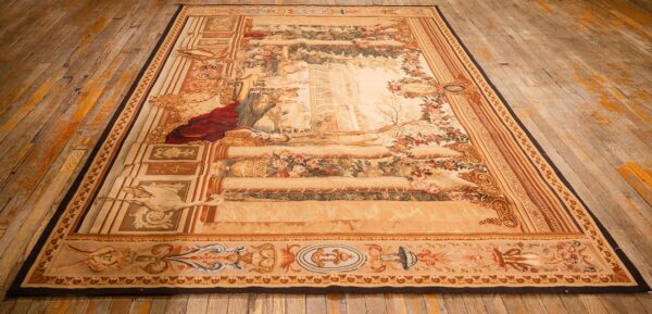 1875s antique beige field european landscape victorian flat weave wool tapestry 3 1875s antique beige field european landscape victorian flat weave wool tapestry - detail view 2