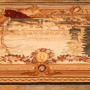 1875s Antique Beige Field European Landscape Victorian Flat Weave Wool Tapestry - detail view 3