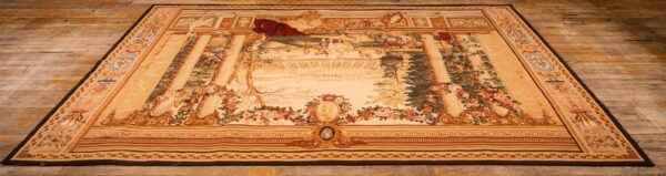 1875s antique beige field european landscape victorian flat weave wool tapestry 4 1875s antique beige field european landscape victorian flat weave wool tapestry - detail view 3
