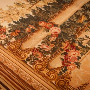 1875s Antique Beige Field European Landscape Victorian Flat Weave Wool Tapestry - detail view 4