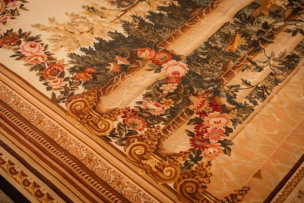 1875s antique beige field european landscape victorian flat weave wool tapestry 5 1875s antique beige field european landscape victorian flat weave wool tapestry - detail view 4