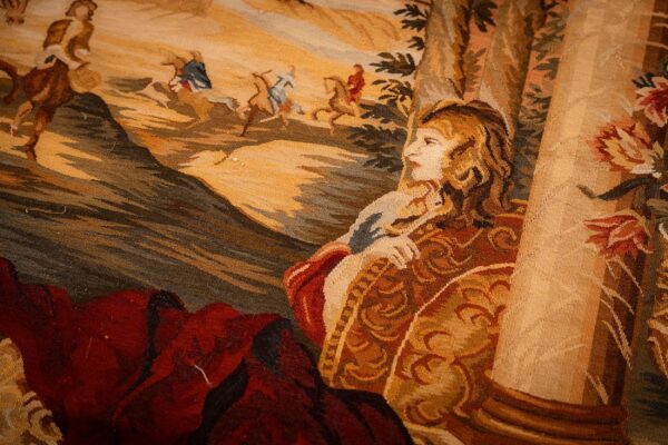 1875s antique beige field european landscape victorian flat weave wool tapestry 6 1875s antique beige field european landscape victorian flat weave wool tapestry - detail view 5