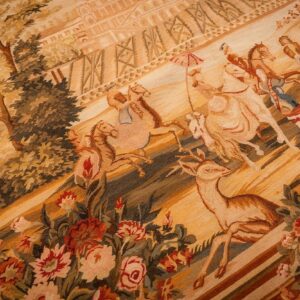 1875s Antique Beige Field European Landscape Victorian Flat Weave Wool Tapestry - detail view 6