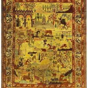 1880s Antique Gold Ground Large-Scale Floral Knotted Wool Tabriz Carpet Rug