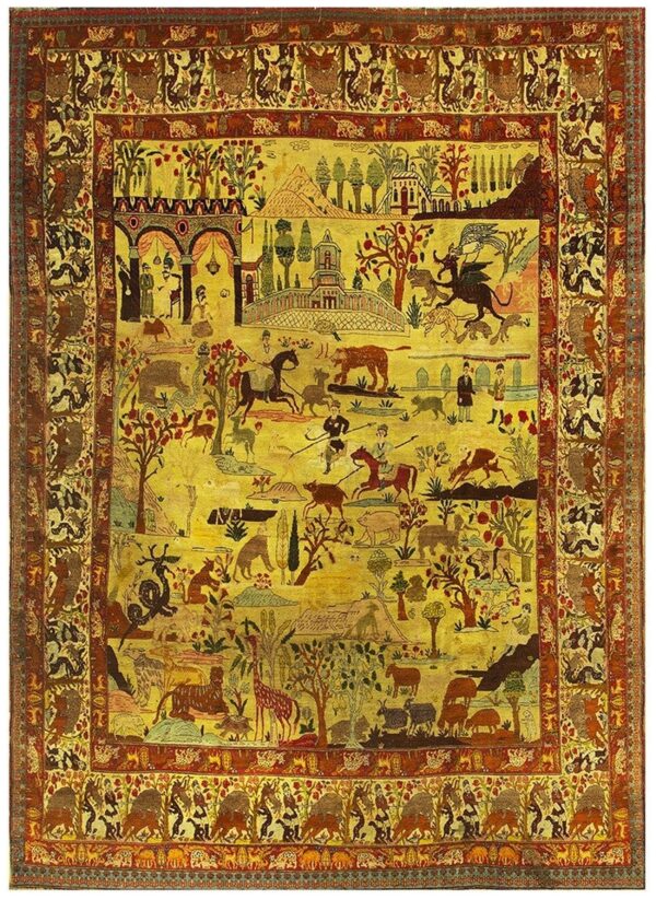 1880s antique gold ground large-scale floral knotted wool tabriz carpet rug 1 1880s antique gold ground large-scale floral knotted wool tabriz carpet rug