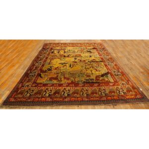 1880s Antique Gold Ground Large-Scale Floral Knotted Wool Tabriz Carpet Rug - detail view 1