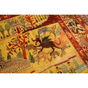 1880s Antique Gold Ground Large-Scale Floral Knotted Wool Tabriz Carpet Rug - detail view 5