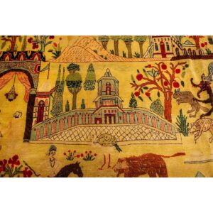 1880s Antique Gold Ground Large-Scale Floral Knotted Wool Tabriz Carpet Rug - detail view 6