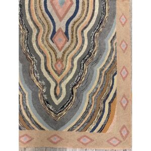 1880s Antique Multicolor Medallion Folk Art Cotton American Hooked Carpet Rug - detail view 2
