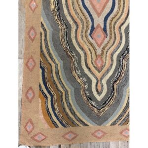 1880s Antique Multicolor Medallion Folk Art Cotton American Hooked Carpet Rug - detail view 3