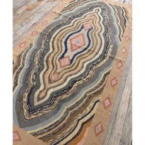 1880s Antique Multicolor Medallion Folk Art Cotton American Hooked Carpet Rug - detail view 4