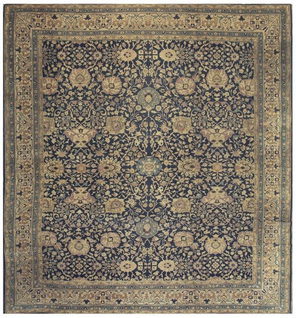 1880s antique navy square islimi floral finely knotted wool tabriz carpet rug 1 1880s antique navy square islimi floral finely knotted wool tabriz carpet rug