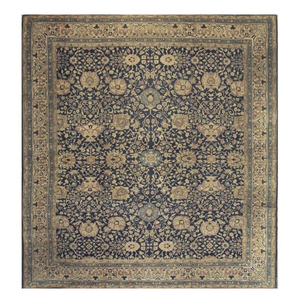 1880s antique navy square islimi floral finely knotted wool tabriz carpet rug 2 1880s antique navy square islimi floral finely knotted wool tabriz carpet rug - detail view 1