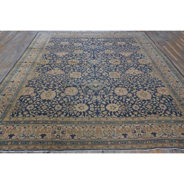 1880s antique navy square islimi floral finely knotted wool tabriz carpet rug 3 1880s antique navy square islimi floral finely knotted wool tabriz carpet rug - detail view 2