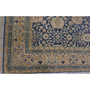 1880s Antique Navy Square Islimi Floral Finely Knotted Wool Tabriz Carpet Rug - detail view 3
