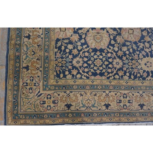 1880s antique navy square islimi floral finely knotted wool tabriz carpet rug 4 1880s antique navy square islimi floral finely knotted wool tabriz carpet rug - detail view 3