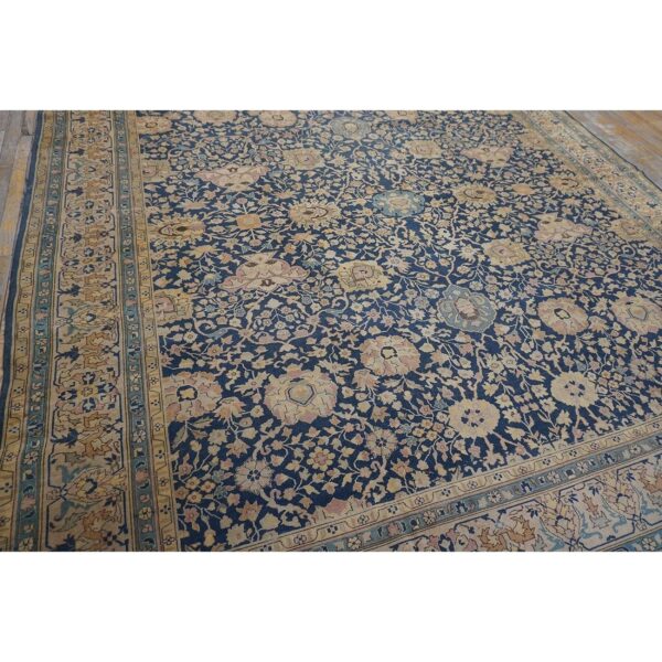1880s antique navy square islimi floral finely knotted wool tabriz carpet rug 5 1880s antique navy square islimi floral finely knotted wool tabriz carpet rug - detail view 4