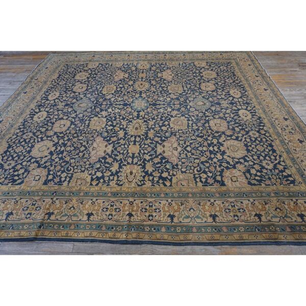 1880s antique navy square islimi floral finely knotted wool tabriz carpet rug 6 1880s antique navy square islimi floral finely knotted wool tabriz carpet rug - detail view 5