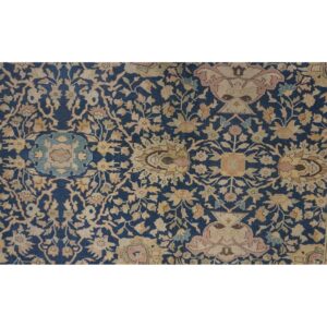 1880s Antique Navy Square Islimi Floral Finely Knotted Wool Tabriz Carpet Rug - detail view 6