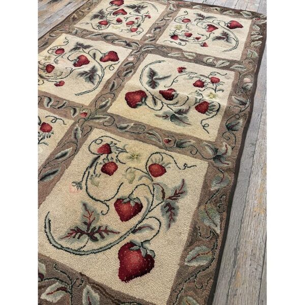 1880s beige antique folk art rustic geometric modern hooked knotted wool rug 2 1880s beige antique folk art rustic geometric modern hooked knotted wool rug - detail view 1