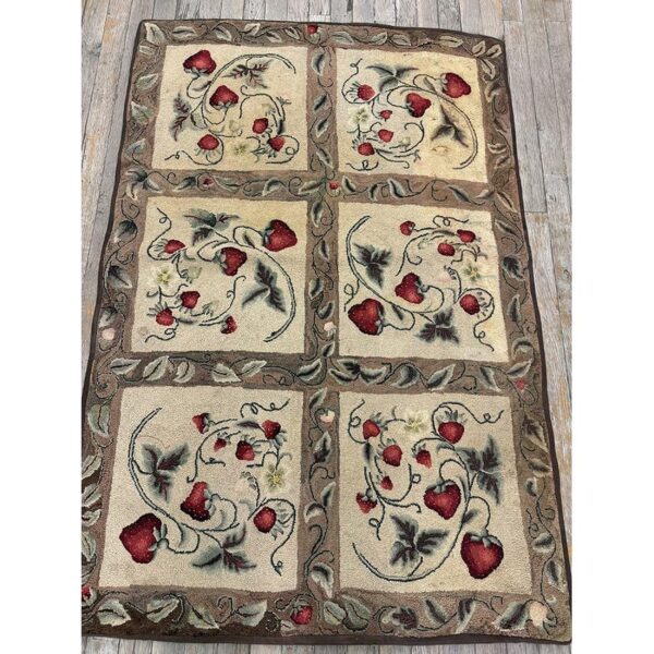 1880s beige antique folk art rustic geometric modern hooked knotted wool rug 3 1880s beige antique folk art rustic geometric modern hooked knotted wool rug - detail view 2