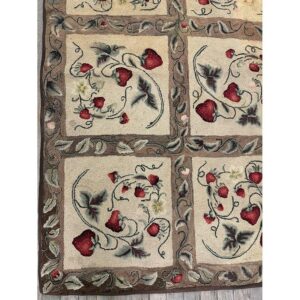1880s Beige Antique Folk Art Rustic Geometric Modern Hooked Knotted Wool Rug - detail view 4
