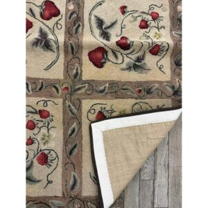 1880s Beige Antique Folk Art Rustic Geometric Modern Hooked Knotted Wool Rug - detail view 6
