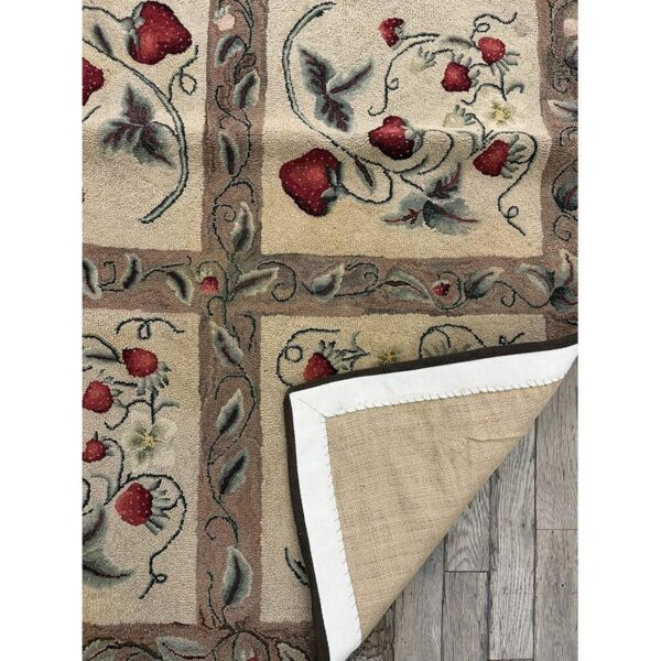1880s beige antique folk art rustic geometric modern hooked knotted wool rug 7 1880s beige antique folk art rustic geometric modern hooked knotted wool rug - detail view 6