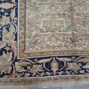 1880s Beige Field Traditional Floral Antique Knotted Wool Malayer Gallery Rug - detail view 1