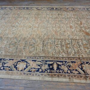 1880s Beige Field Traditional Floral Antique Knotted Wool Malayer Gallery Rug - detail view 2