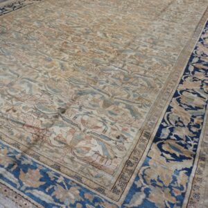 1880s Beige Field Traditional Floral Antique Knotted Wool Malayer Gallery Rug - detail view 3