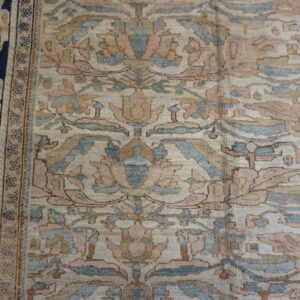 1880s Beige Field Traditional Floral Antique Knotted Wool Malayer Gallery Rug - detail view 7