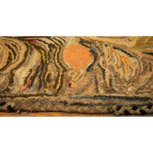 1880s Beige Floral Classic Folk Art Antique American Hooked Knotted Wool Rug - detail view 4